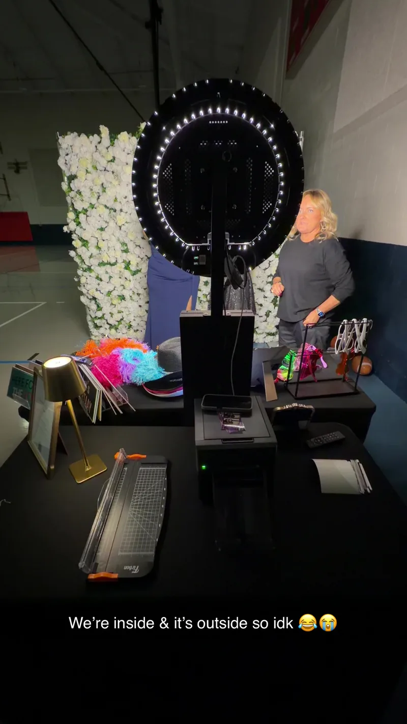 Vertical social post showing a Darling Wesley Designs ring-light photo booth setup
